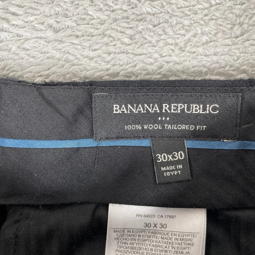 Banana Republic Dress Pants Mens 30x30 Black 100% Wool Tailored Fit Trousers